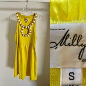 An Original MILLY of NEW YORK Yellow Knit DRESS With Beaded Cutout Size Small